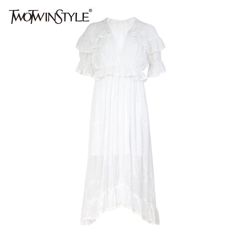 Кружевное платье TWOTWINSTYLE с высокой талией и рукавом-фонариком 2020 | Женская одежда