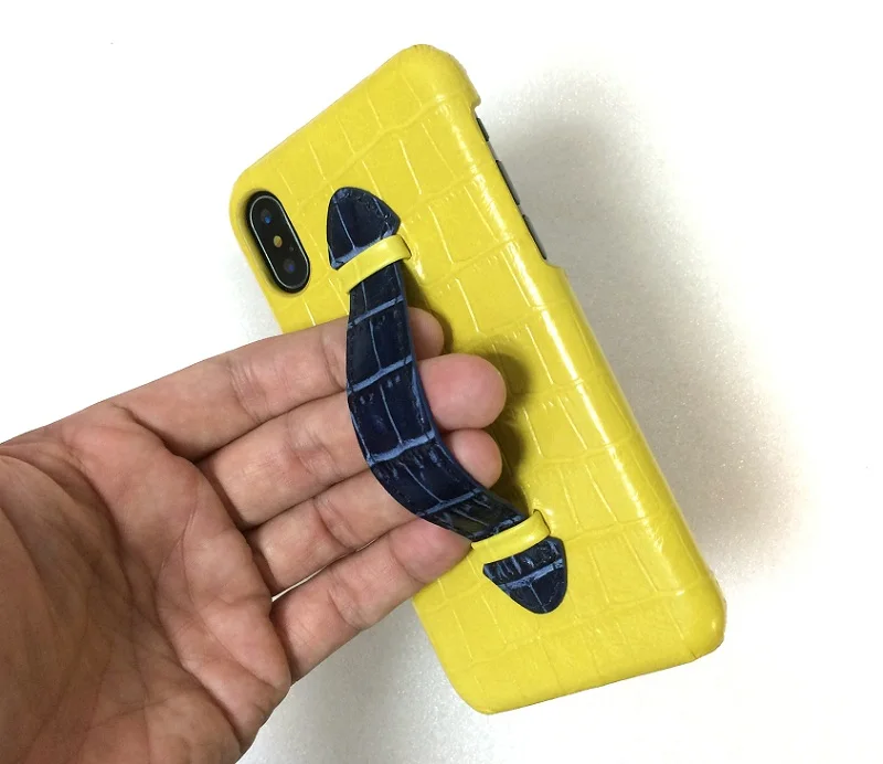 Чехлы для телефонов из натуральной кожи с ремешком на руку для iPhone X XS Max 7 8 Plus, Роскошные тонкие чехлы из крокодиловой кожи желтого цвета