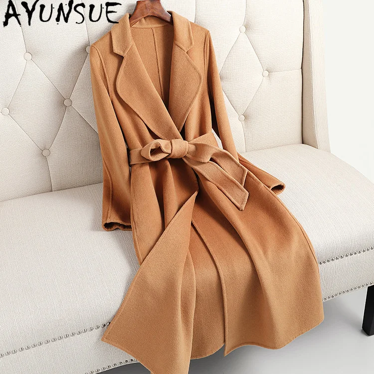 

Winter Wool Coat with Belt Korean Style Long Cashmere Coat Women Autumn Ladies Women's Coats Clothes Manteau Femme WPY1319