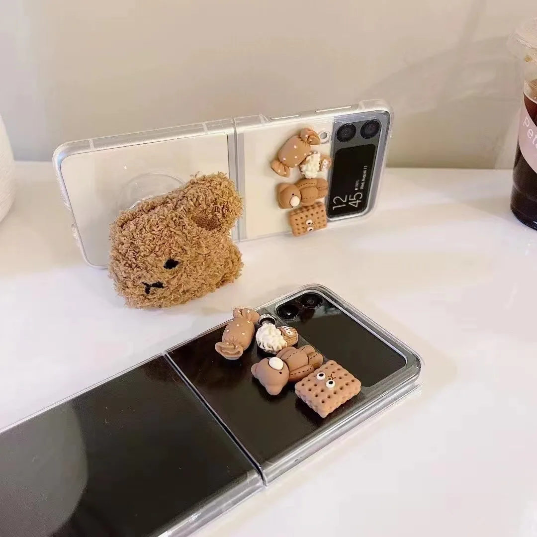 3D-чехол с милым пушистым медведем для Samsung Galaxy Z Flip 3 ZFlip3 складной чехол подставкой