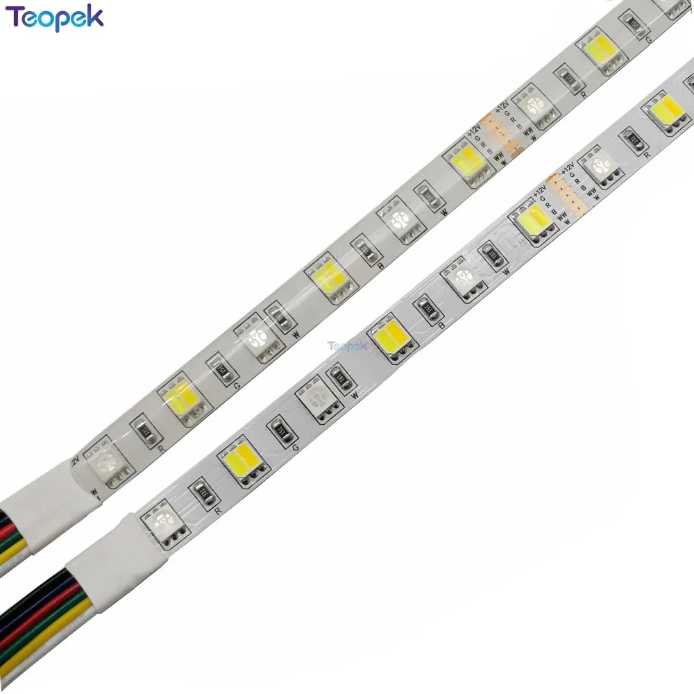 Светодиодная ленсветильник 5050 SMD RGB + CCT, 60 светодиодов/м, полноцветная регулируемая температура, Светодиодная лента RGB CCT, 12 В, 24 В, 10 мм, печатная плата 5 м/лот