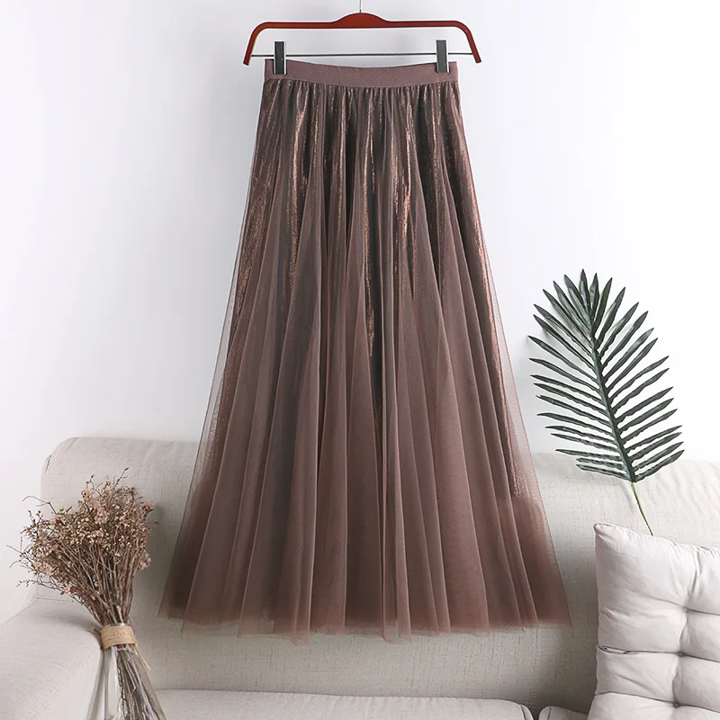 GIGOGOU блестящая Весенняя Летняя женская фатиновая юбка Эластичная Высокая талия