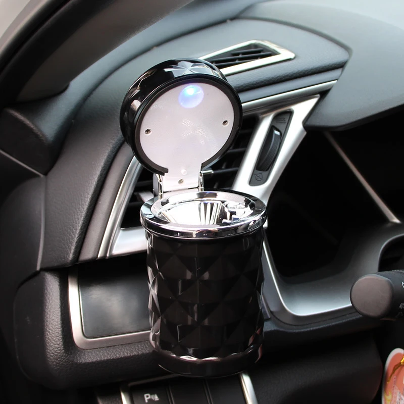 

LED Light Car Ashtray Universal Cigarette Cylinder Holder Car Styling Black White Mini Ashtray Car Accessories