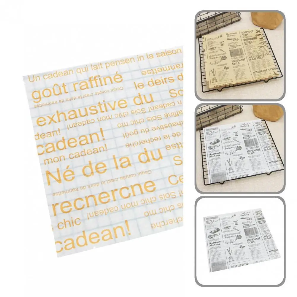 

50Pcs/Set Sturdy Oil-proof Word Pattern Baking Package Paper 8 Styles Burger Paper Lightweight Kitchen Accessories