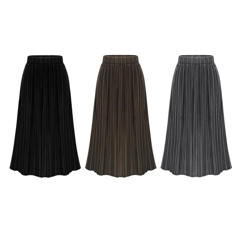

Hot Style 2020 Plus Size Women's Selvet Elastised Waist Pleated Skirts Autumn Winter New Casual Versatile Skirt