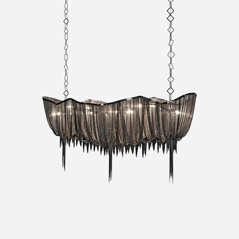 

Postmodern light luxury, simple personality ship aluminum chain tassel chandelier, living room dining room villa chandelier