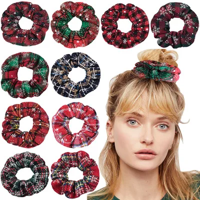 

Christmas Printed Hair Scrunchies Ponytail Holder Soft Stretchy Hair Elastic Rope Accessories for Women Hairband Girls Hair Ring