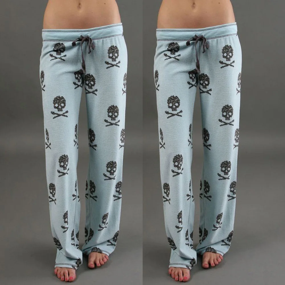 Women Pants Casual High Waist Palazzo Leggings Trouser Wide Leg Long Pants Palazzo Trousers Skull Printed Pajama Pants At Home
