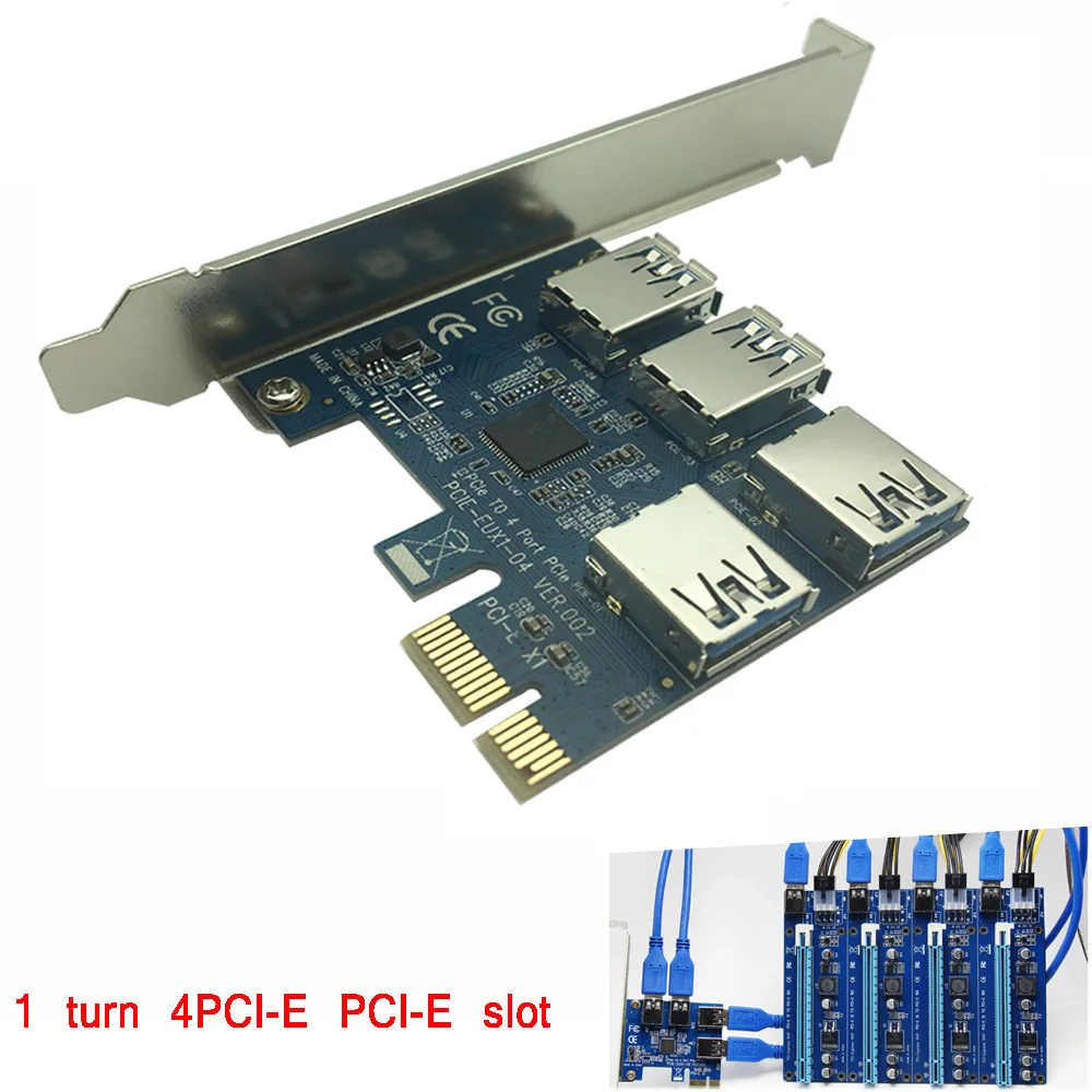 

Newest 1 to 4 PCIE Adapter 1 Turn 4PCI-E PCI-E Slot One to Four USB 3.0 Mining Special Riser Card Mining efficiency 4 times