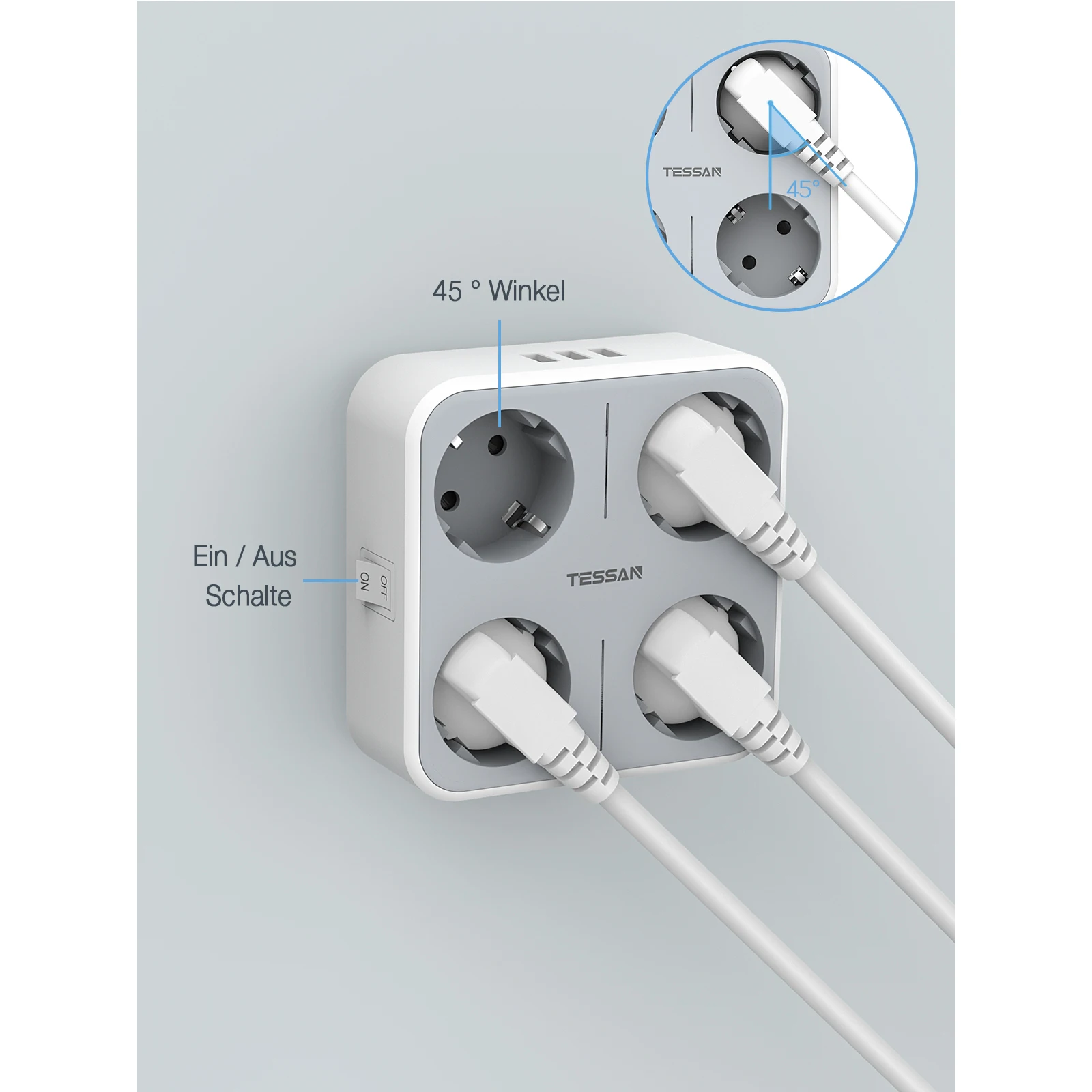 TESSAN Compact USB Plugs 4-Way Sockets with 3 Ports 7 in 1 Plug Adapter Multiple Charger for Phone Tablet | Электроника