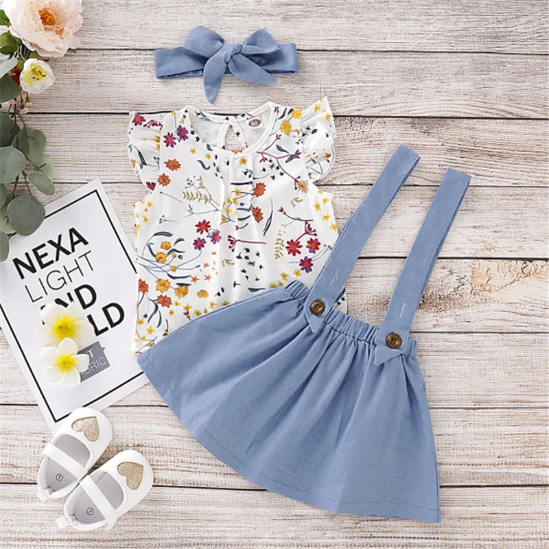 Комплект одежды для маленьких девочек 3 шт. жилет без рукавов с цветочным