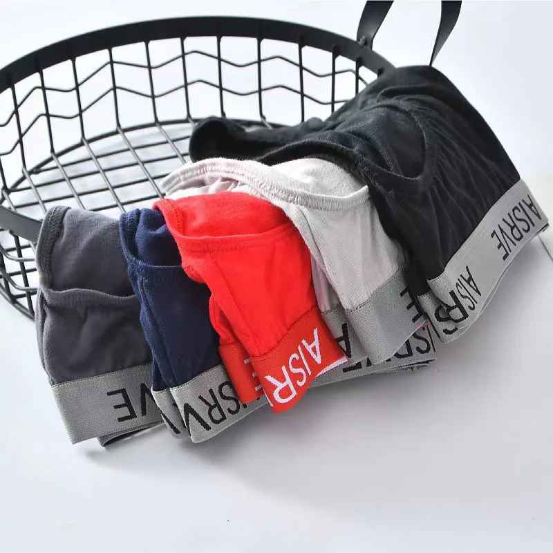 4Pcs/Lot Pure Cotton Men's Briefs Mid-waist Youth Man Briefs Loose Oversized Male Briefs Shorts Stretch Briefs