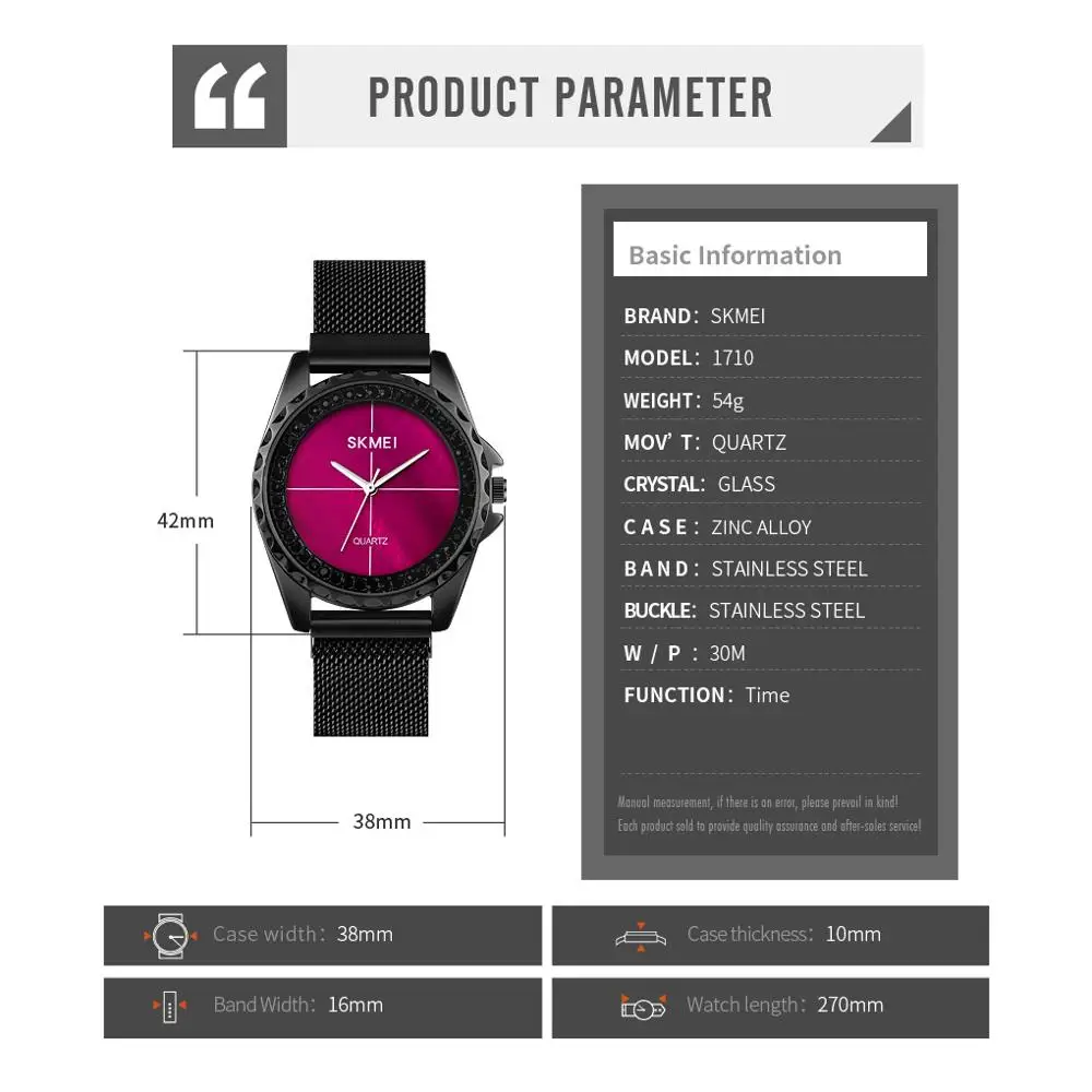 

SKMEI Rhinestone Inlaid Quartz Watches Women Fashion Waterproof Women Wristwatches Magnet Mesh Band Watch For Ladies reloj 1710