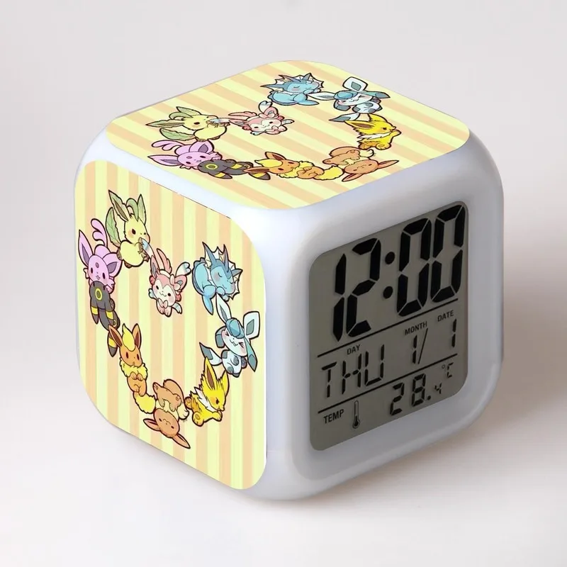 

Pokemon Cute Cartoon Light Senior Alarm Clock Neon Party Decoration Supplies Pikachu Printed Alarm Clock Boy Girl Toys Gifts