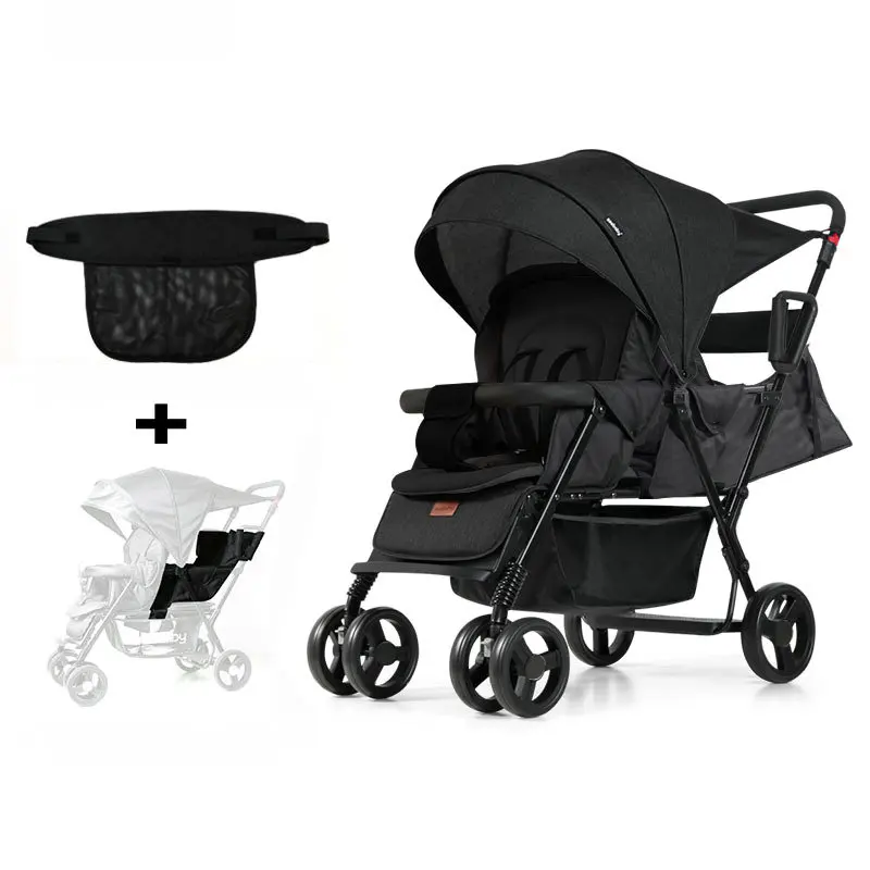 Twins Stroller with Extend Back Seat Can Sit Can Lie Foldable Tandem Stroller Lightweight 2 Kids Cart