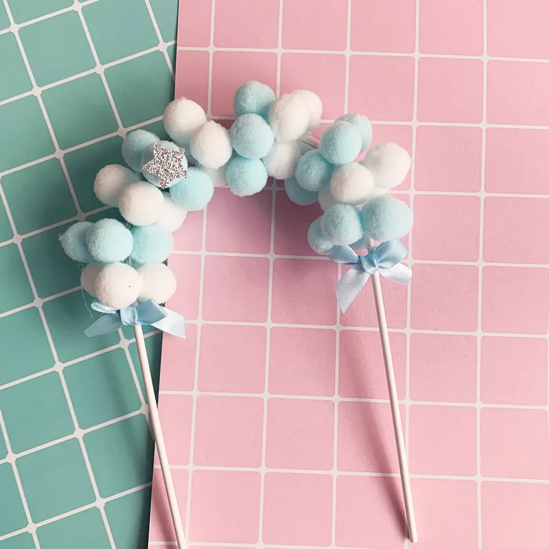 1 шт. лидер продаж розовый синий мягкий помпон облачный торт Топпер детский душ