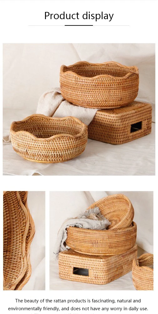 Ручной работы из натурального бамбука плетение комплект плетеных корзин круглый полый креативный контейнер для хранения фруктов еда Хлеб большие кухонные принадлежности