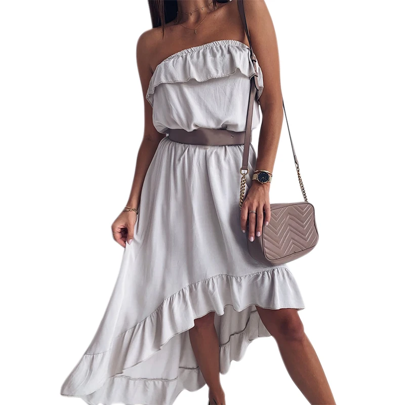 Женское элегантное платье с оборками летнее однотонное асимметричное