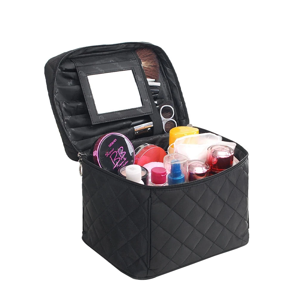 

Ladies Large Capacity Cosmetic Bag Mirror makeup bags Waterproof High Quality Foldable Travel Cosmetic Storage Bag toiletry case
