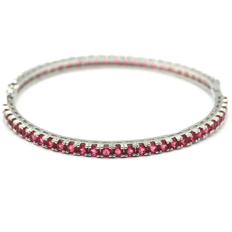66x4 мм романтичный розовый малиновый родолит гранат женский серебряный браслет