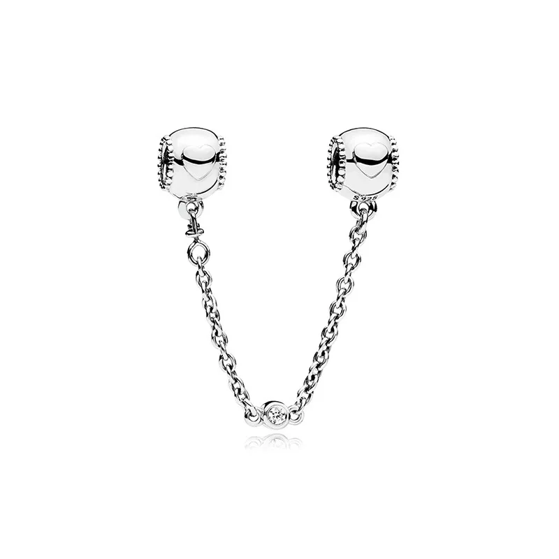 

100% S925 Sterling Silver Original Bead Embossed Hearts Safety Chain Charm Women Bracelet Bangle Gift DIY Fashion Jewelry