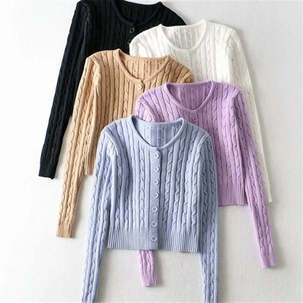 Женский вязаный кардиган с длинным рукавом весенний короткий свитер в