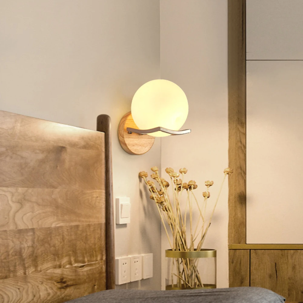 

Modern Minimalist Style Wall Lamp Metal Glass Ball Wall Lights Sconces Indoor Stair Light For Bedroom Bedside Home Hallway