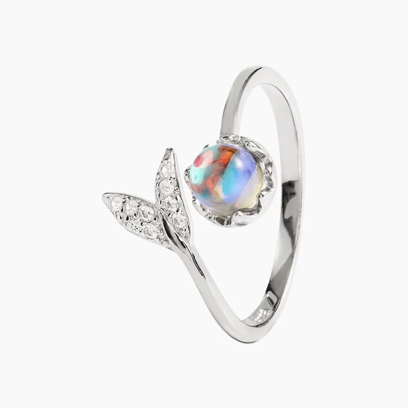 Женское Открытое кольцо с лунным камнем и хвостом русалки | Украшения аксессуары