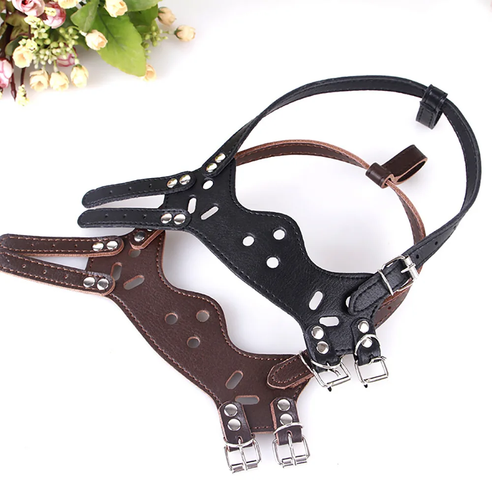 

Dog Supplies Large Dogs Muzzles PU Leather Training Pet Dog Muzzle Adjustable Breathable Mask Anti Bark Bite Chew Safety Muzzles