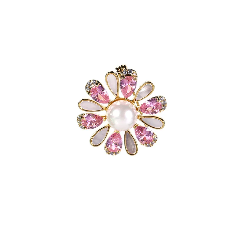 

Elegant Daisy Brooches for Women Shiny Pink Yellow Cubic Zirconia Pearl Pins Flower Brooch Female Clothes Corsage broche luxe