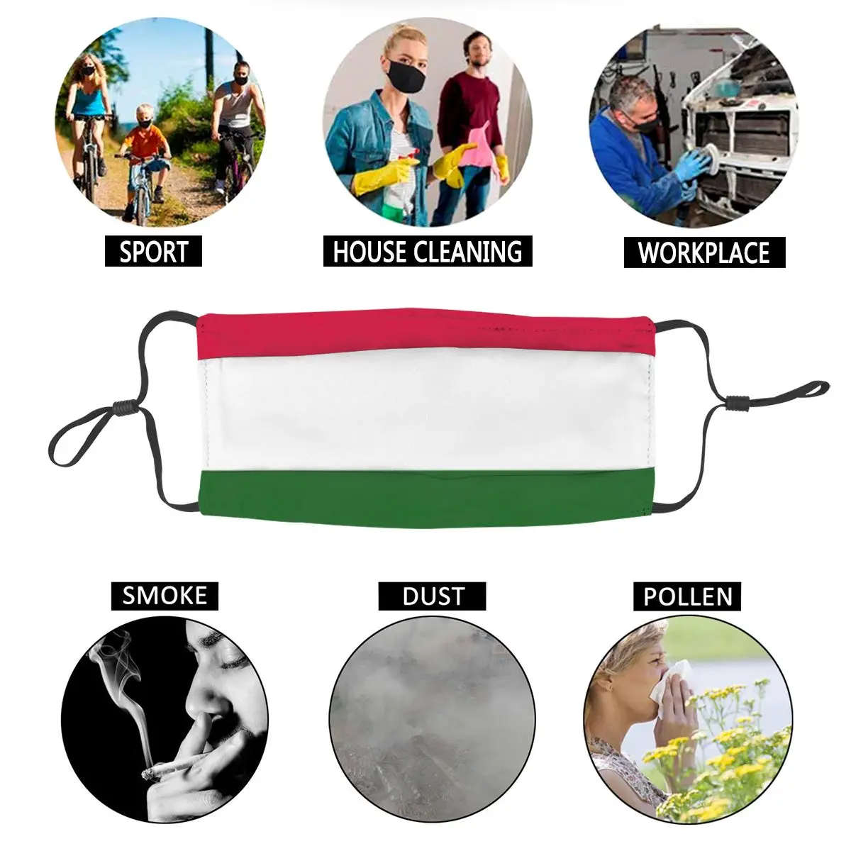 

Hungary Flag Reusable Face Mask Dust Protection Cover Respirator