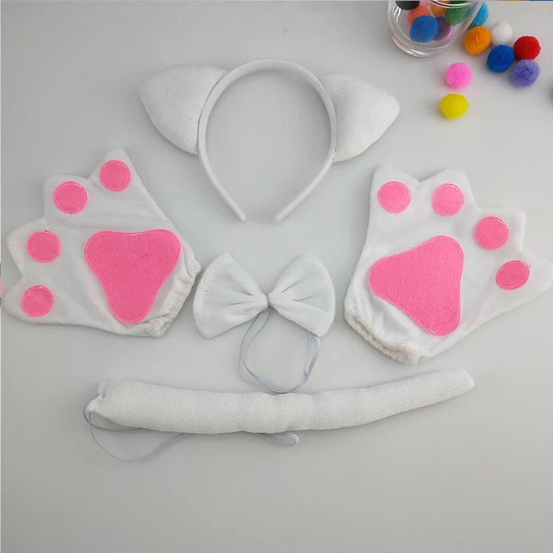 Повязка на голову с ушками животных для взрослых и детей белый ободок котом