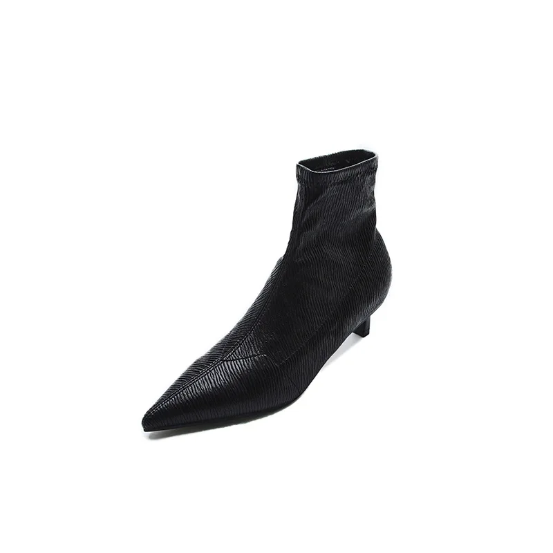 

2021 New Women Thin High Heeled Short Boots Ladies Sexy Pointed Toe Ankle Boots Autumn Winter Slip-on Black Beige Booties
