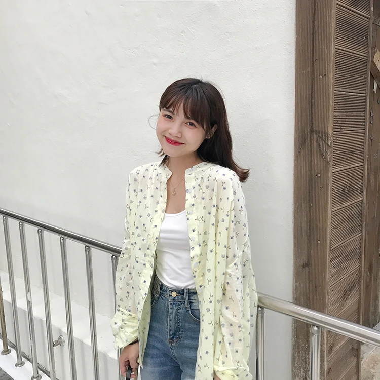 2 цвета осень 2019 корейский стиль милый цветочный принт рубашка с длинными