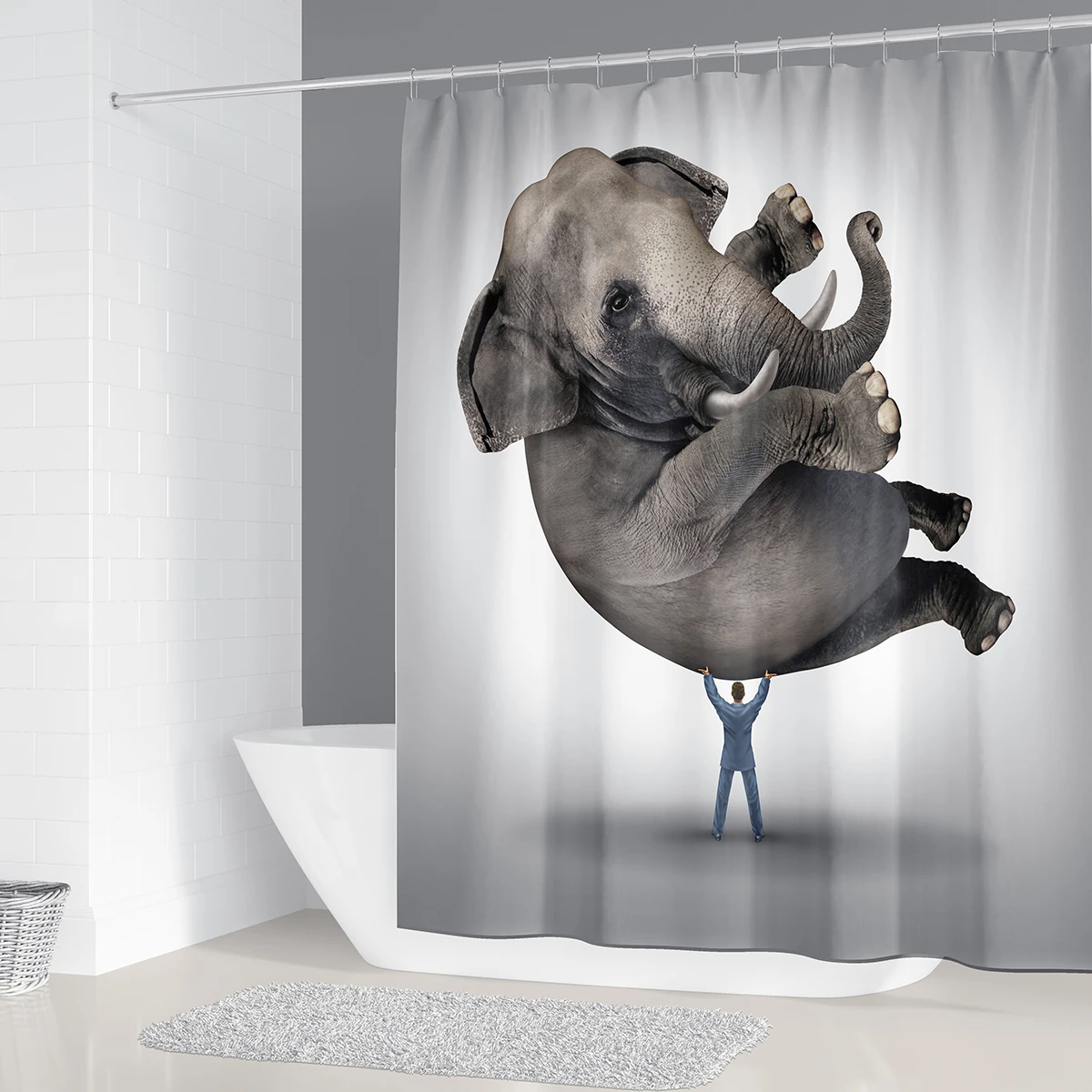 Забавные тканевые занавески для душа в виде слона ванной комнаты Нескользящие