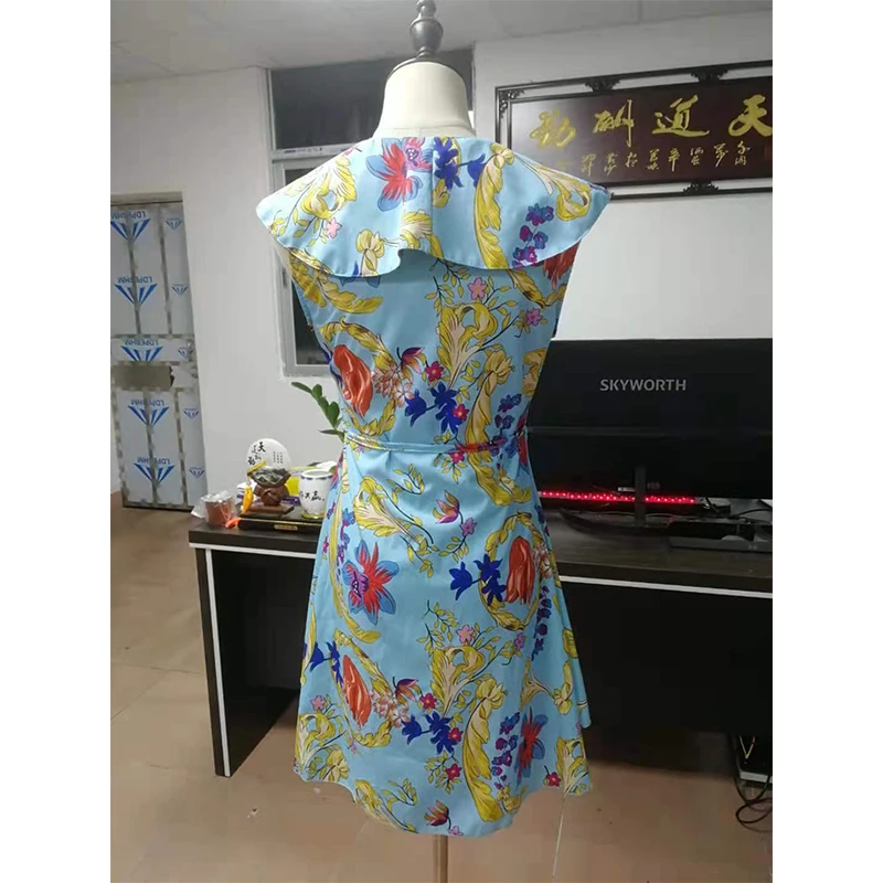 

Women Floral Print Sleeveless Lace-Up Mini Dress 2021 Summer Sexy V Neck Layer Ruffles Boho Beach A-Line Dresses Party Vestidos