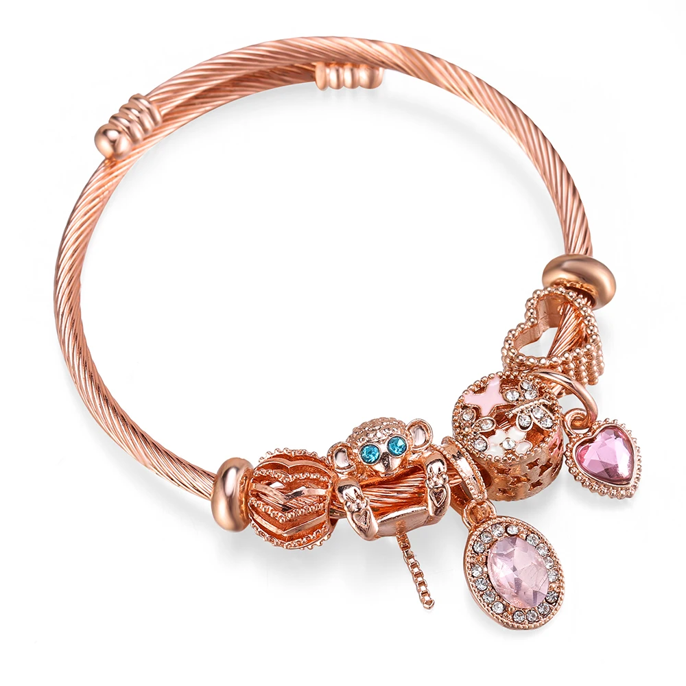 Модный Эластичный металлический браслет с бусинами в виде обезьяны ювелирные