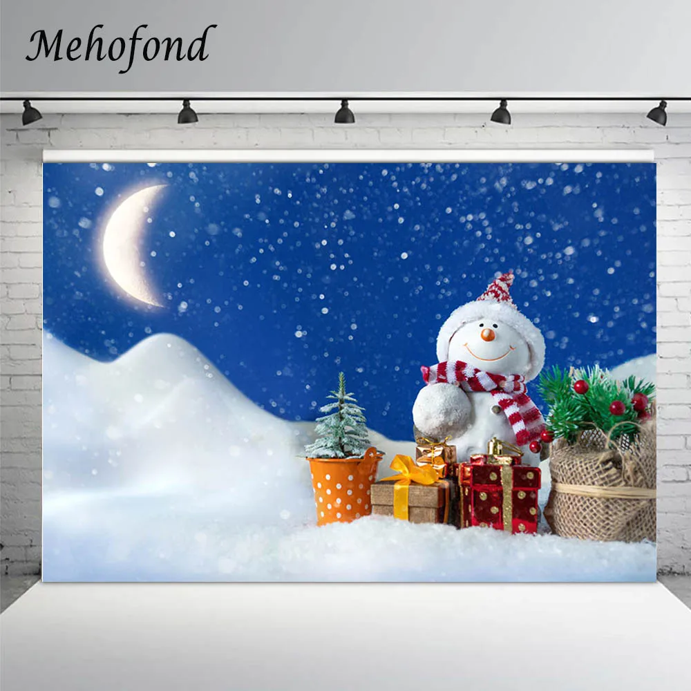 

Фоны Mehofond Witer для рождественской фотосъемки Ночная Луна снеговик подарок Снежинка боке детский душ фон реквизит для фотостудии