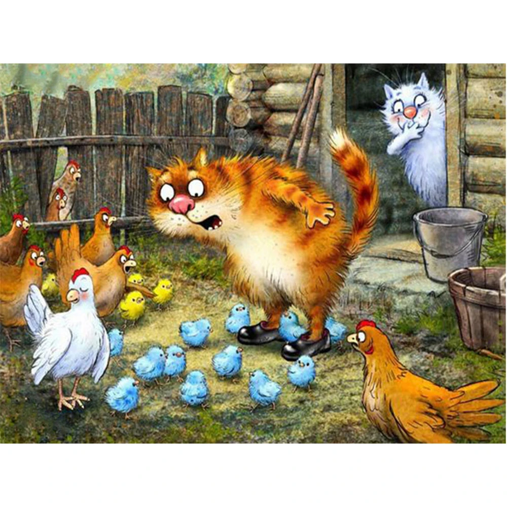 Набор для вышивки крестиком 11 карат с изображением синего и белого кота набор