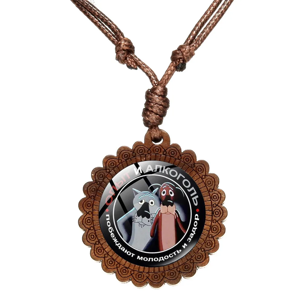 New Triangle Dog And Wolf Story Wood Glass Dome Necklace Pendant Green Hand Rabbit Rope Chain Cabochon Jewelry | Украшения и
