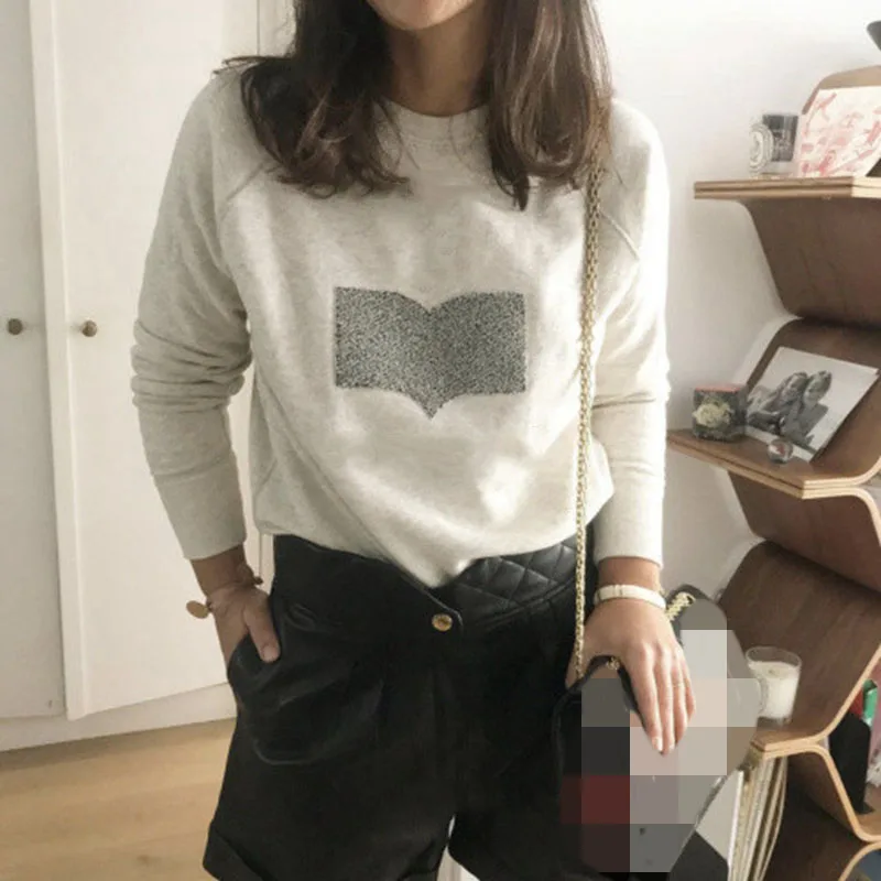 Женские серые толстовки из 100% хлопка с длинным рукавом|Женские и свитшоты| |