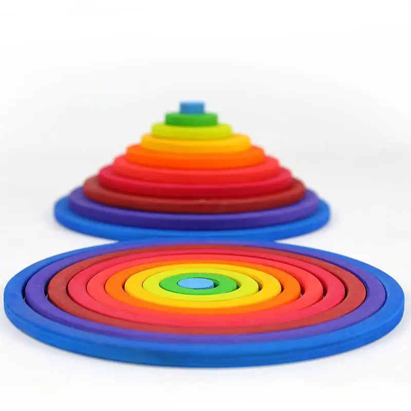 

DIY Baby Toys Large Size Rainbow Stacker Wooden Toys for Kids Learning Creative Building Blocks Educational Toy