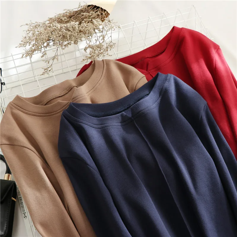 Толстый Пуловер рубашка для женщин Осень зима длинный рукав тонкий хлопок