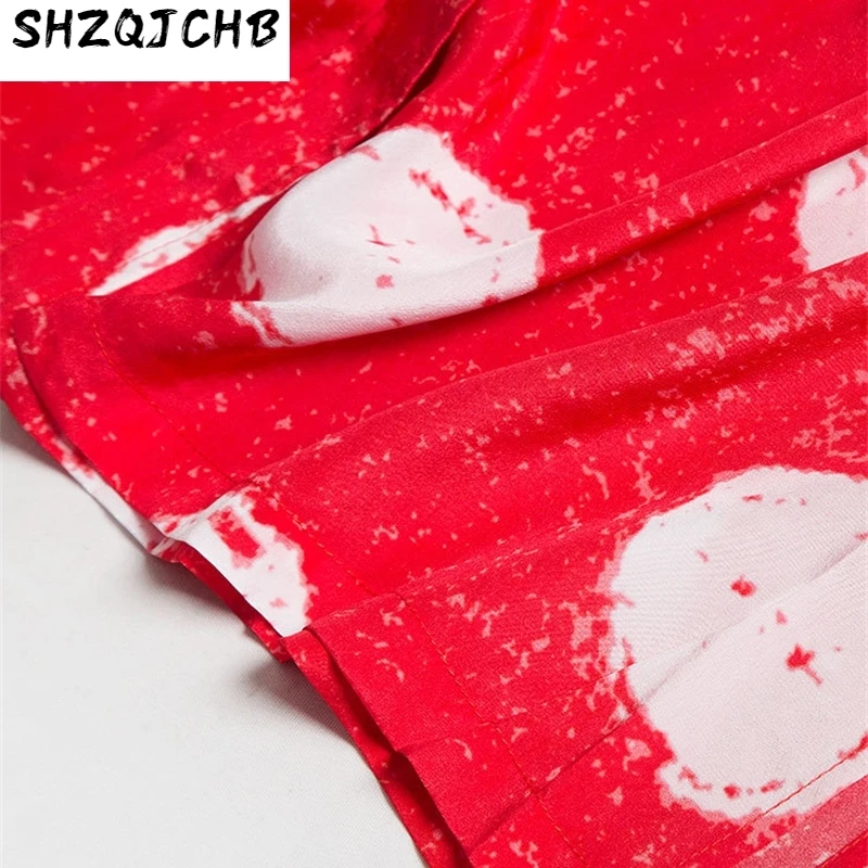 

JCHB 2021 Spring Summer Real Silk Dress Woman Red Polka Dot Shirt Dress Casual Korean Fashion Vestido Verano Mujer KJ6778