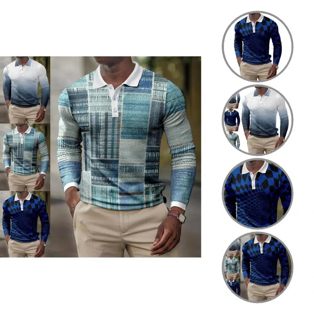 Stylish Polo Shirt Fit Casual Gradient Color Stripe Polo Shirt Men Shirt Polo Shirt