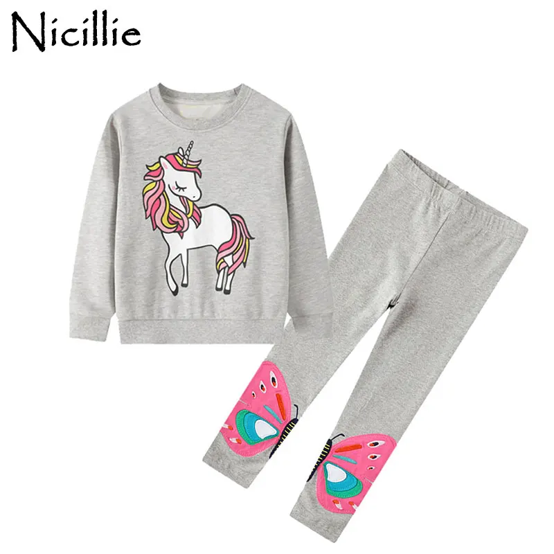 

Nicillie Children Girls Clothing Sets 2PCS Kids Suit Unicorn Girls Long Sleeve SweatShirt and Butterfly Pants Winter Costumes