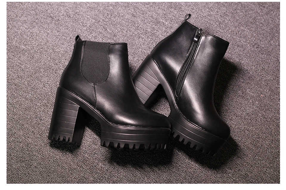 Koznoy/женские сапоги на квадратном каблуке; zapatos mujer; сапоги-лодочки из искусственной кожи до бедра; мотоциклетные высокие сапоги; кожаные ботильоны