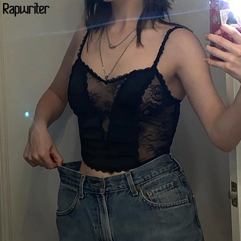 Топ женский летний прозрачный на тонких бретельках с открытой спиной и V образным