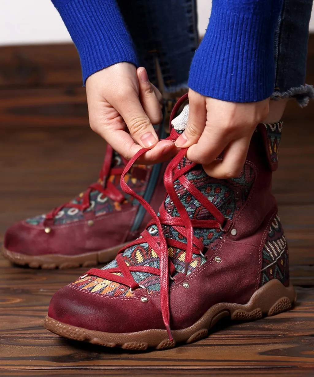 Богемные женские ботинки на плоской подошве с круглым носком ботильоны для