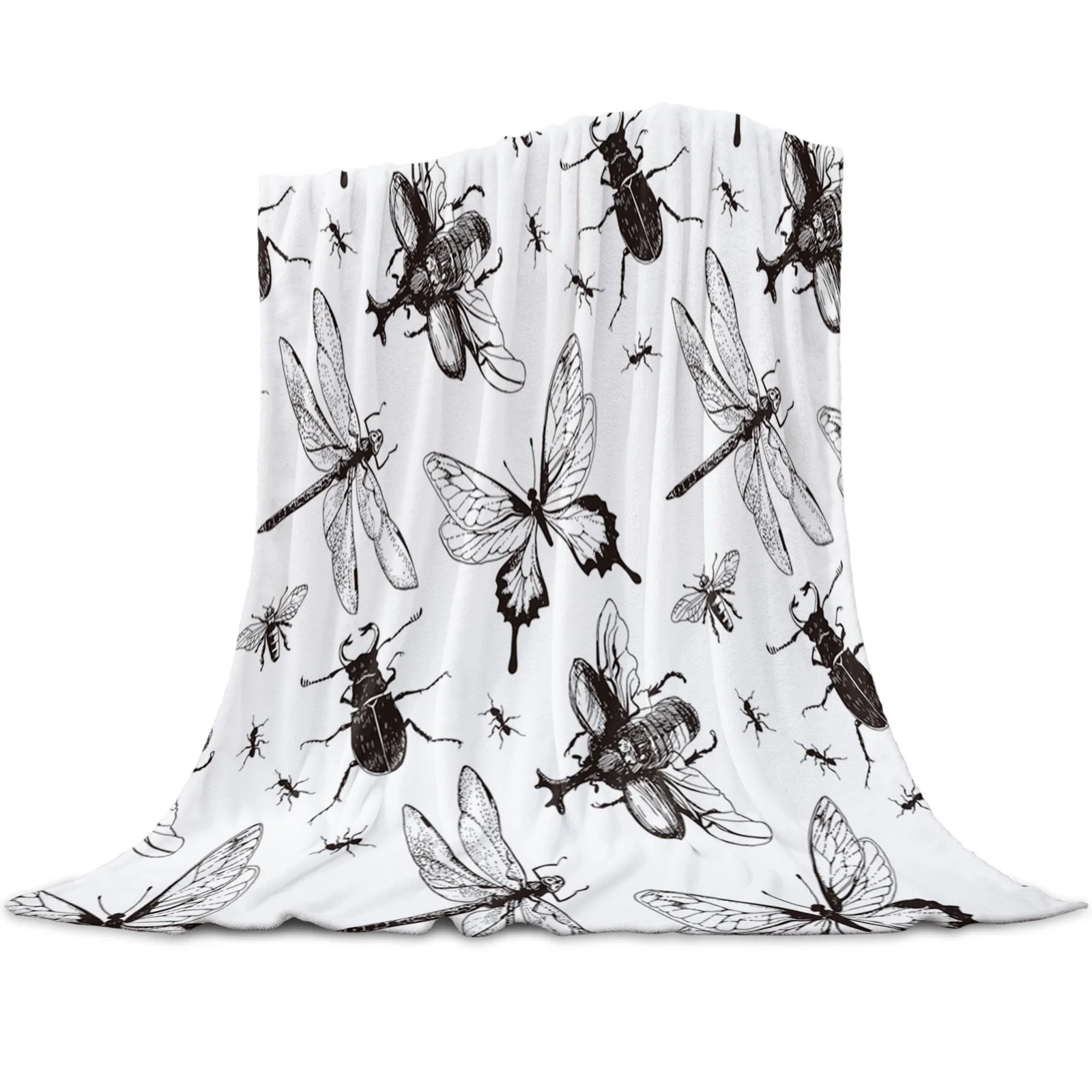 

Hand-Painted Insects Coral Fleece Blanket Winter Sheet Bedspread Sofa Bed Throw Light Thin Soft Warm Flannel Blankets